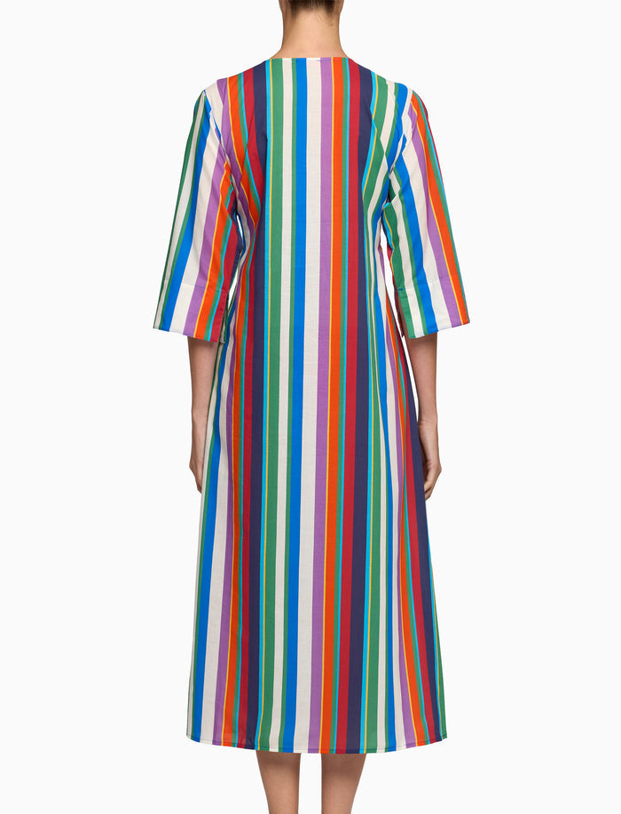 Kaftano lungo donna cotone righe multicolor verticali bianco - Gallo 1927 - Official Online Shop