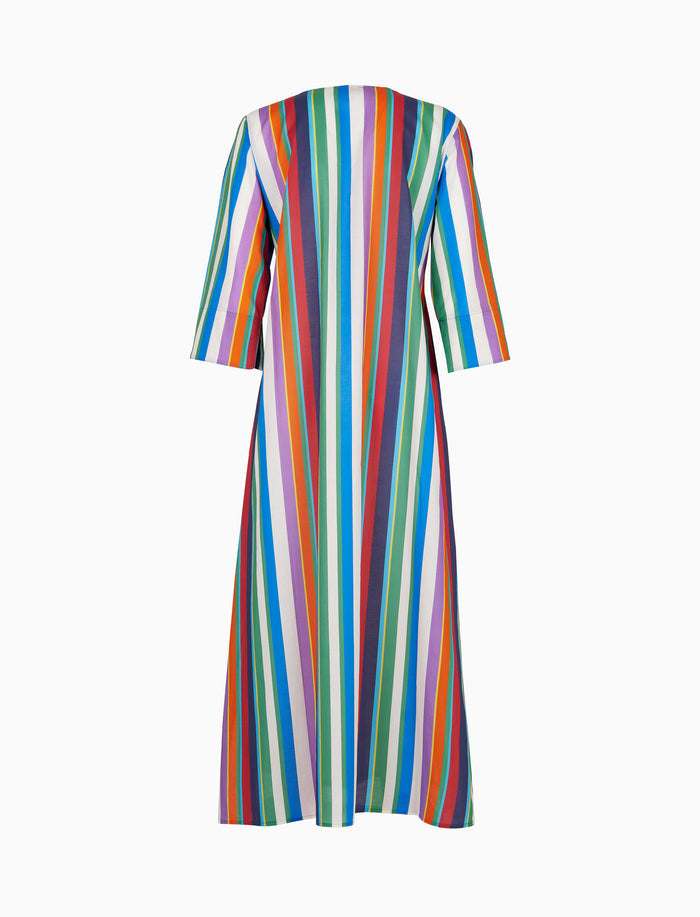 Kaftano lungo donna cotone righe multicolor verticali bianco - Gallo 1927 - Official Online Shop