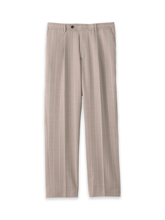 Product Image of "Kingston Pinstripe" Wool Single Pleat Suit Pants-Taupe