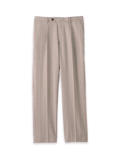 Product Image of "Kingston Pinstripe" Wool Single Pleat Suit Pants-Taupe