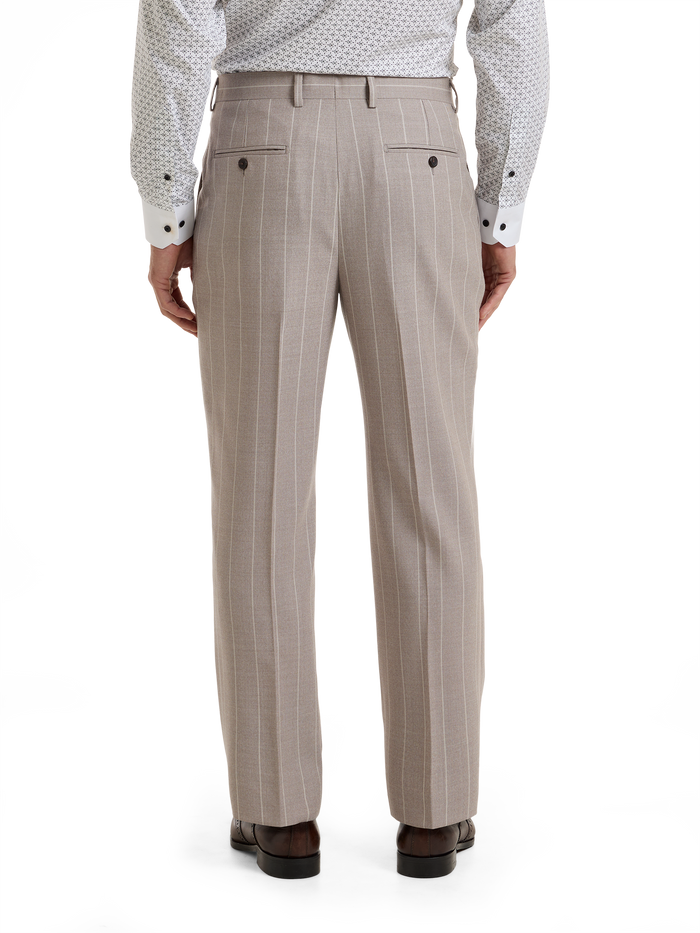 "Kingston Pinstripe" Wool Single Pleat Suit Pants - Taupe