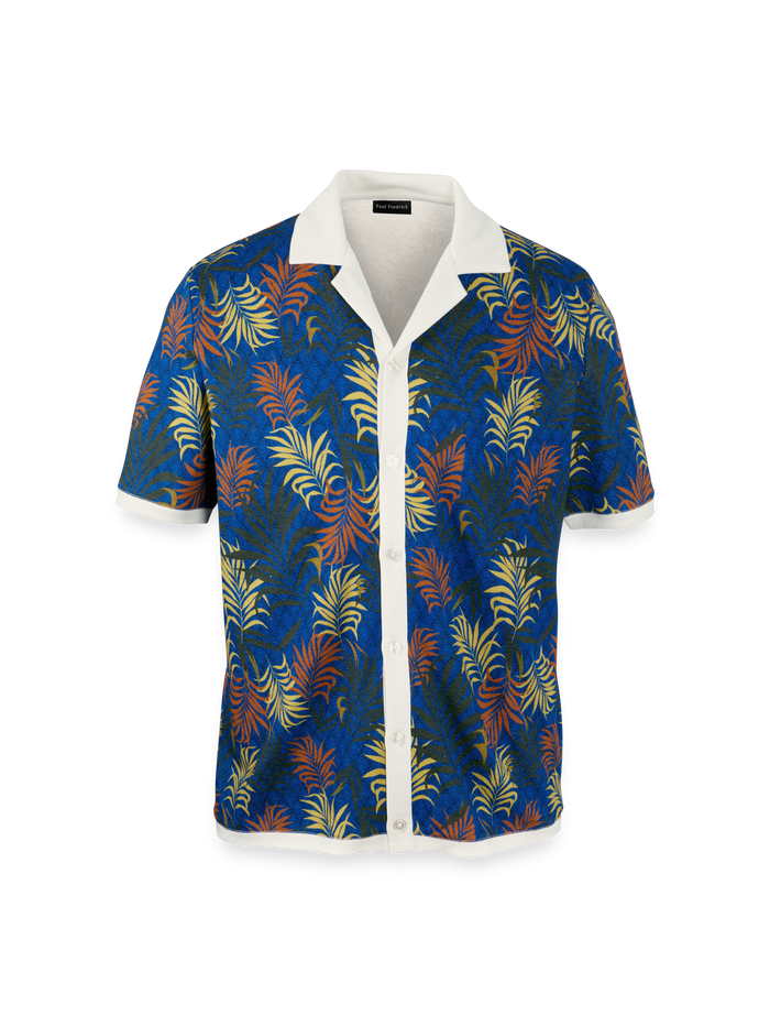 Product Image of Linen Blend Button Front Camp Collar-Blue Multi