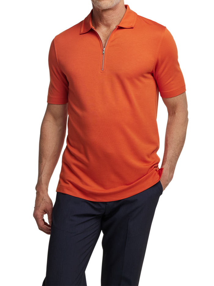 Lyocell Blend Quarter Zip Polo - Rust