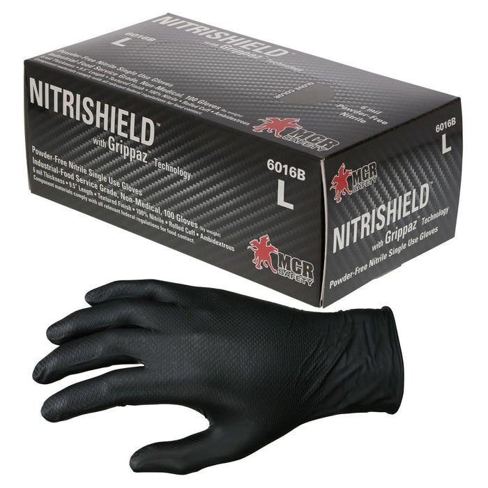 MCR Safety NitriShield Disposable Nitrile Gloves w/ Grippaz Technology - 6 mil - Powder Free - 100 pc box - 6016