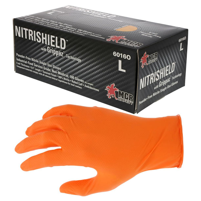 MCR Safety NitriShield Disposable Nitrile Gloves w/ Grippaz Technology - 6 mil - Powder Free - 100 pc box - 6016