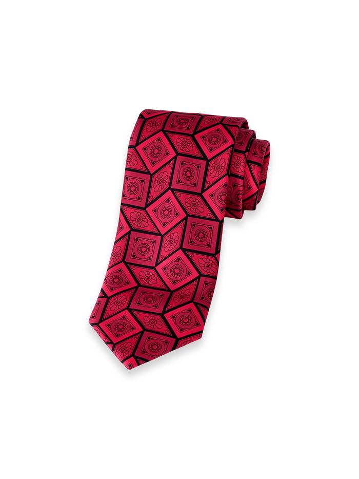 Medallion Printed Italian Silk Tie - Red