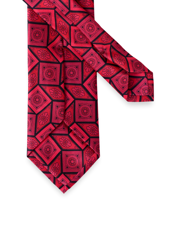 Medallion Printed Italian Silk Tie - Red