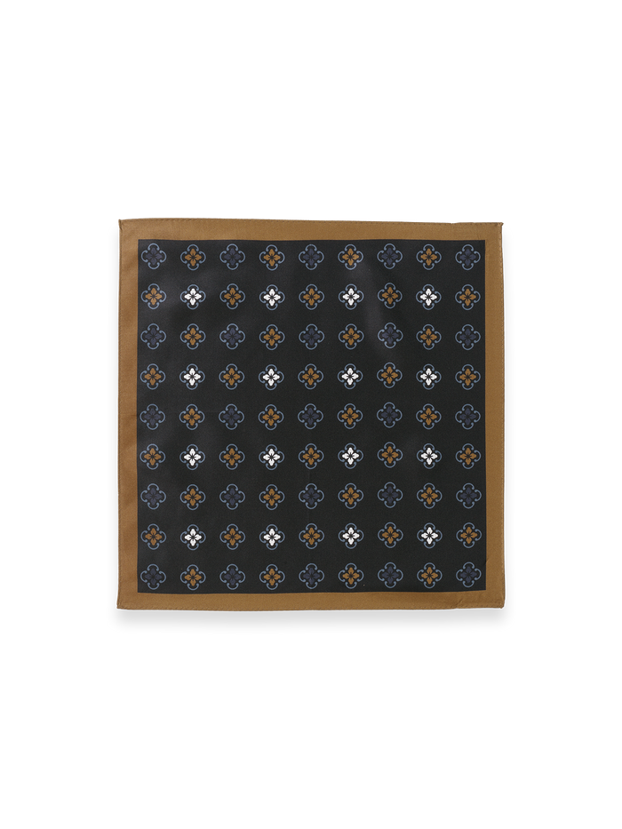 Medallion Silk Pocket Square - Black Multi