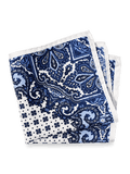 Product Image of Medallion Silk Pocket Square-Blue/White