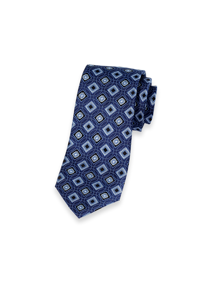 Product Image of Medallion Woven Silk Tie-Navy