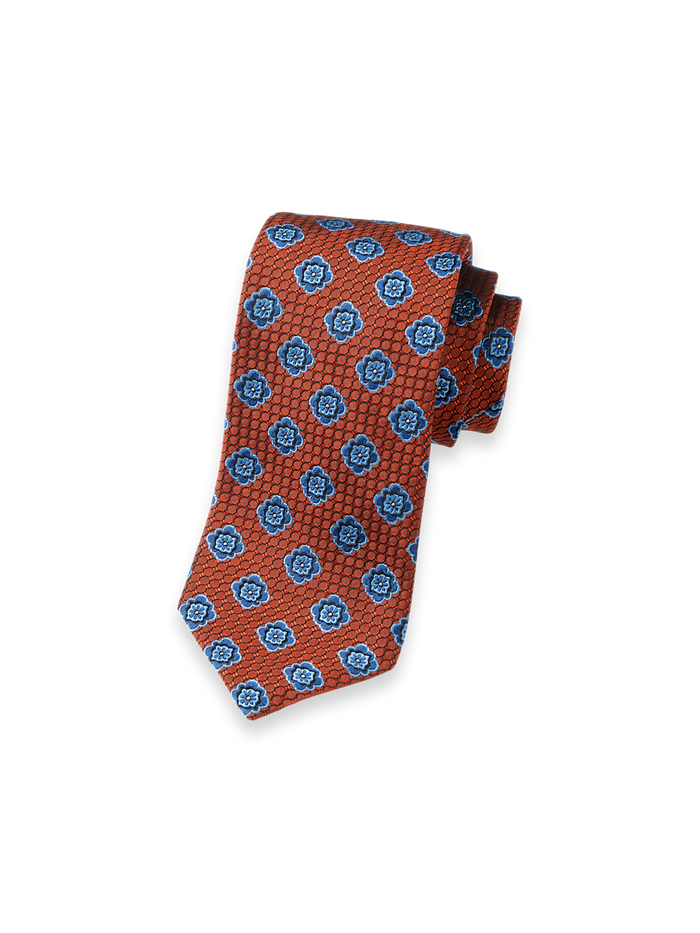 Product Image of Medallion Woven Silk Tie-Orange/Blue