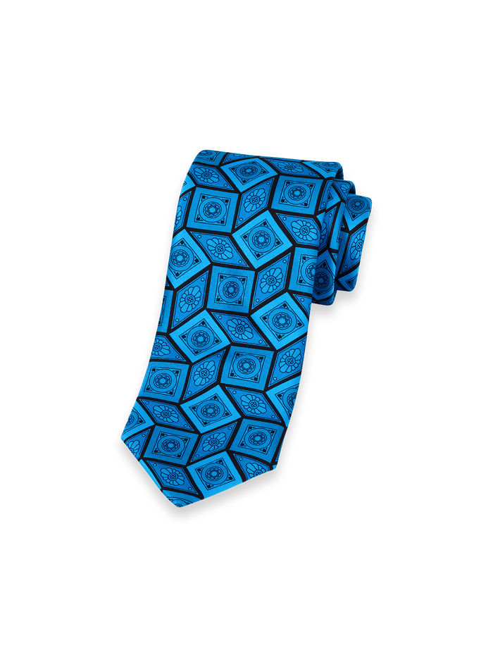 Medallion Woven Silk Tie - Teal