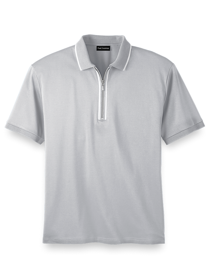 Product Image of Mercerized Cotton Zip Polo-Light Grey