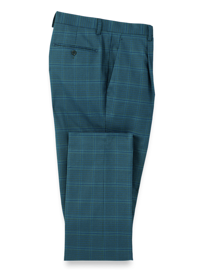 Product Image of Microfiber Houndstooth Single Pleat Suit Pants-Navy/Blue