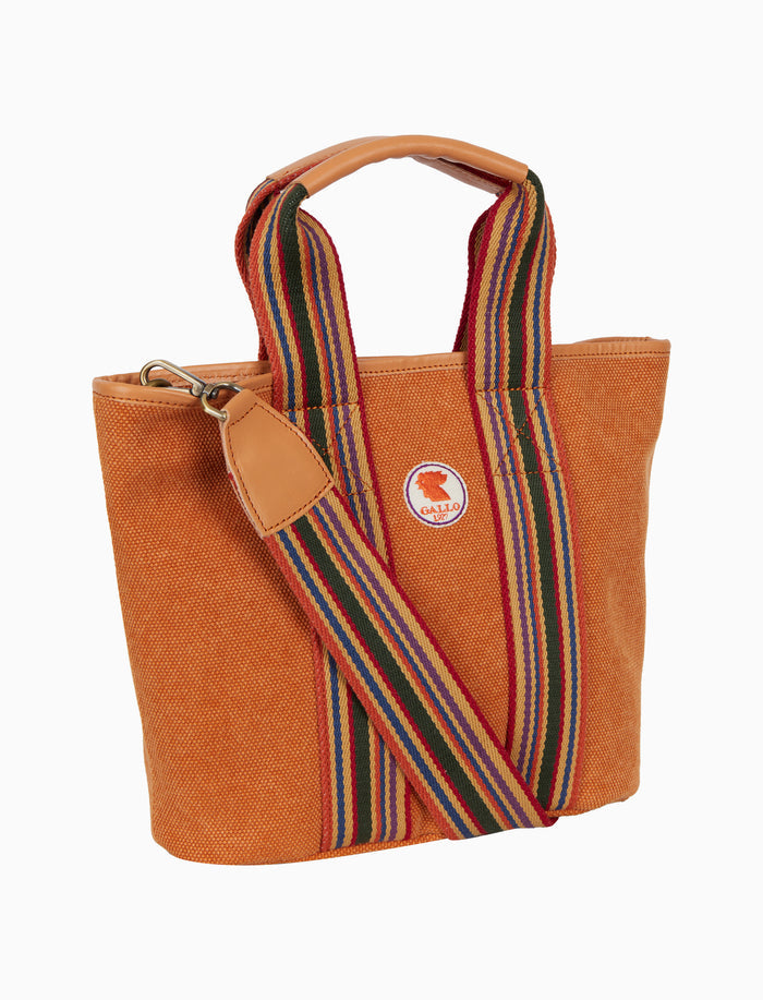 Mini tote bag donna in canvas di cotone tinta unita arancio - Gallo 1927 - Official Online Shop