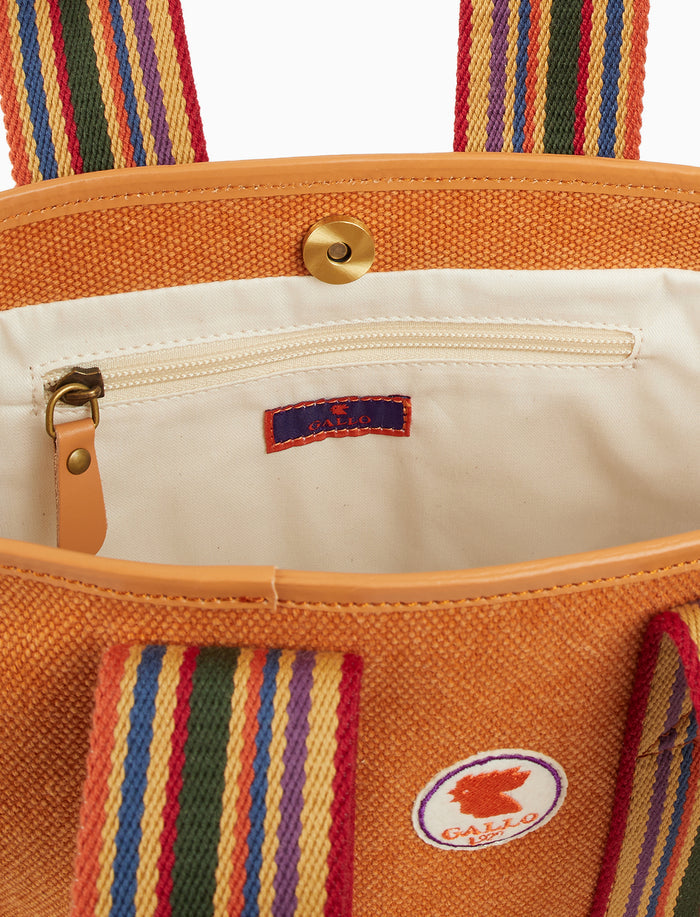 Mini tote bag donna in canvas di cotone tinta unita arancio - Gallo 1927 - Official Online Shop