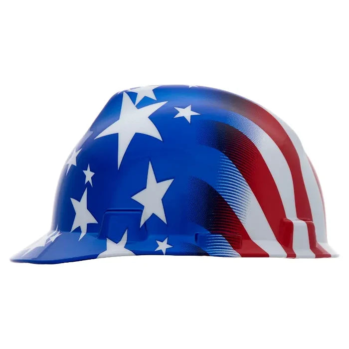 American Flag hard hat with v gard brim