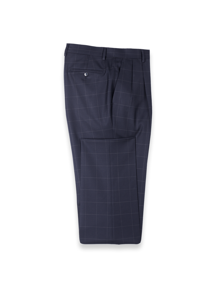Product Image of Navy Wool Windowpane Double Pleated Suit Pants-Navy
