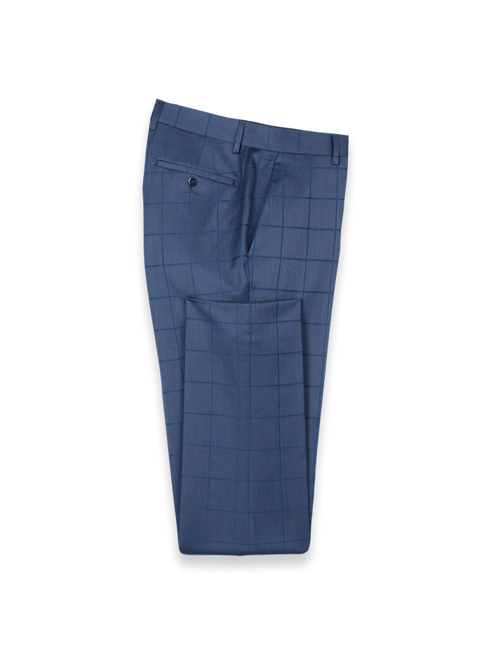 Product Image of Navy Wool Windowpane Flat Front Suit Pants-Navy