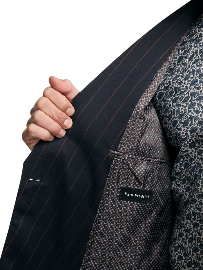 Alternate Image of Navy/brown Wool Stripe Double Breasted Peak Lapel Suit Jacket-3