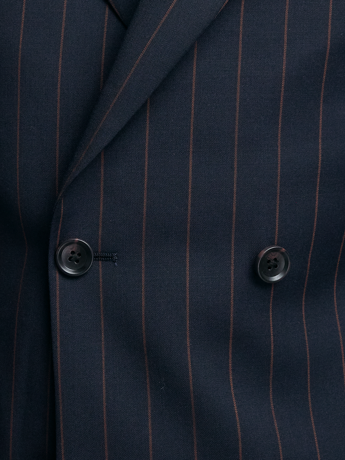 Alternate Image of Navy/brown Wool Stripe Double Breasted Peak Lapel Suit Jacket-4