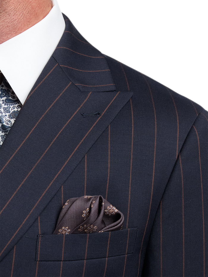 Alternate Image of Navy/brown Wool Stripe Double Breasted Peak Lapel Suit Jacket-5