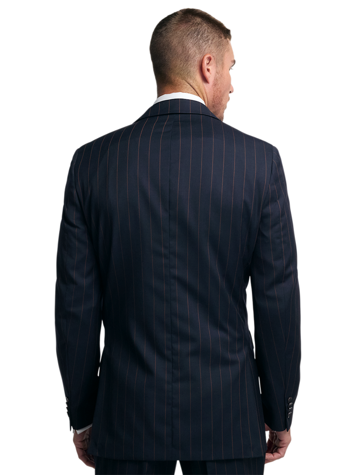 Alternate Image of Navy/brown Wool Stripe Double Breasted Peak Lapel Suit Jacket-6