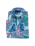 Product Image of Non-iron Cotton Bandana Dress Shirt With Contrast Trim-Blue Multi