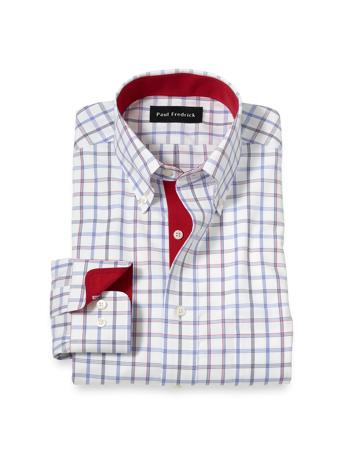 Product Image of Non-iron Cotton Check Dress Shirt With Contrast Trim-Blue/Red