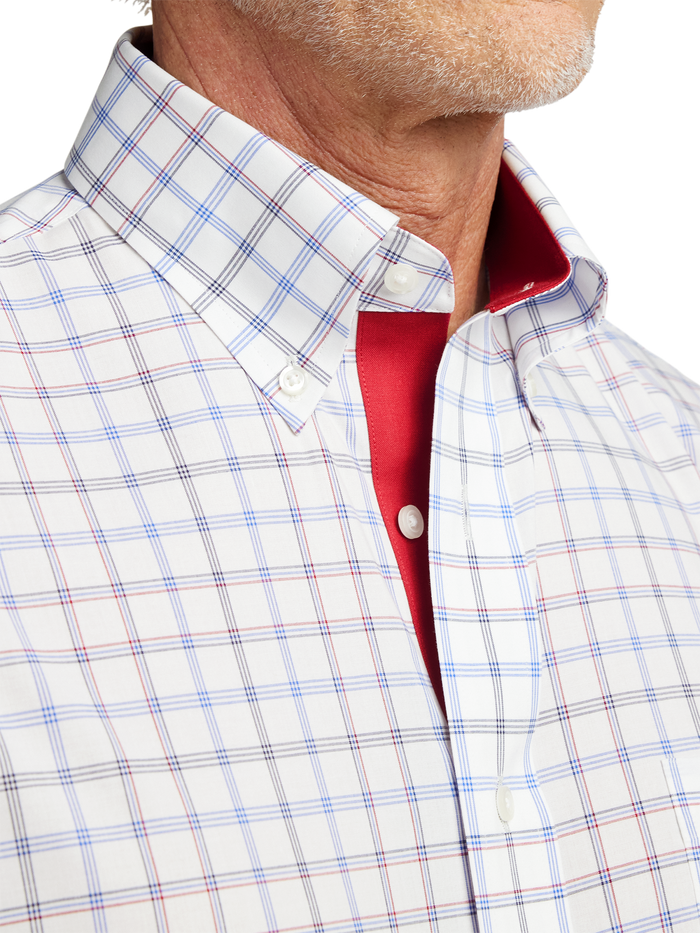 Non-Iron Cotton Check Dress Shirt With Contrast Trim - Blue/red