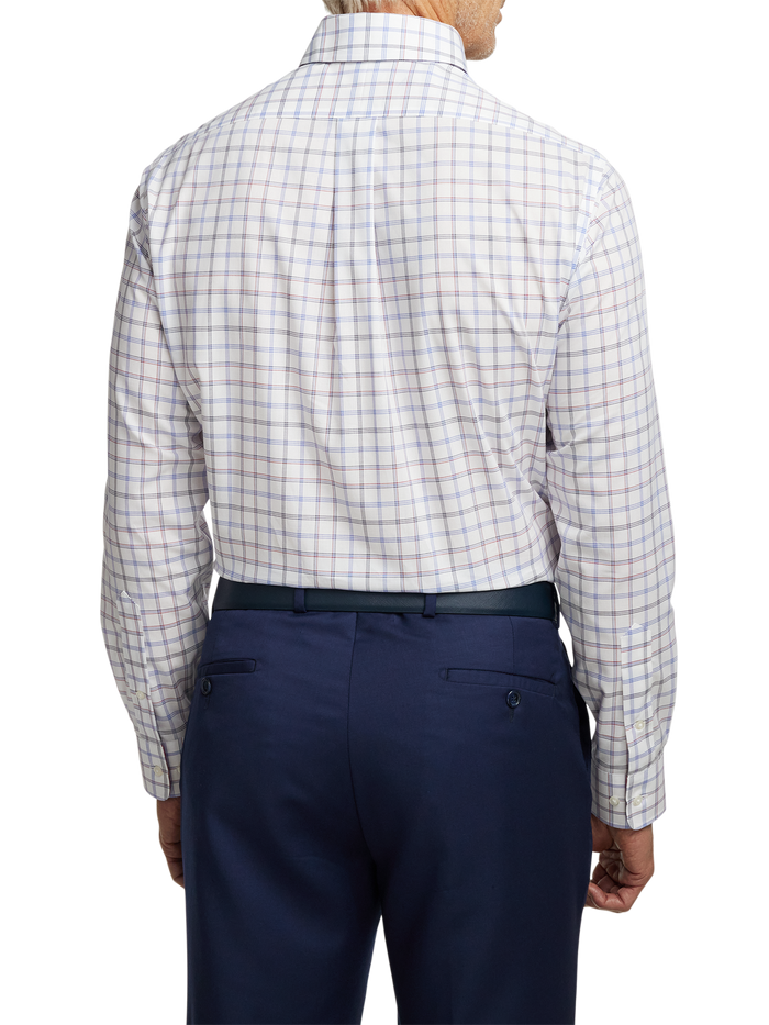 Non-Iron Cotton Check Dress Shirt With Contrast Trim - Blue/red