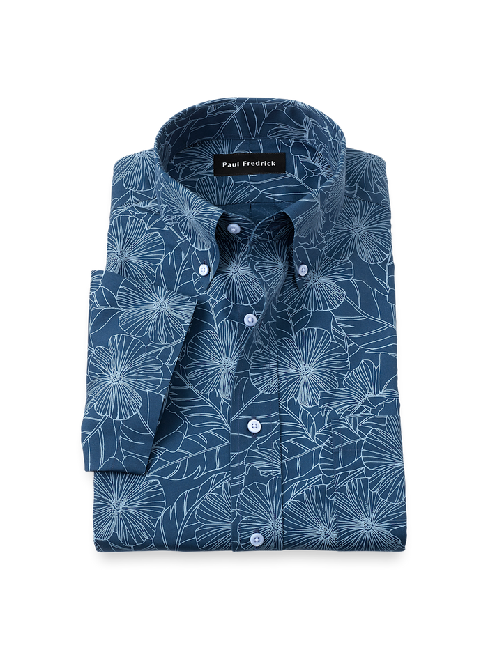 Product Image of Non-iron Cotton Floral Dress Shirt-Navy/Teal
