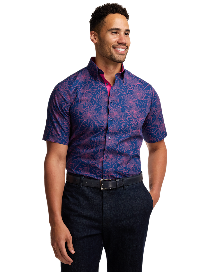 Alternate Image of Non-iron Cotton Floral Dress Shirt With Contrast Trim-1