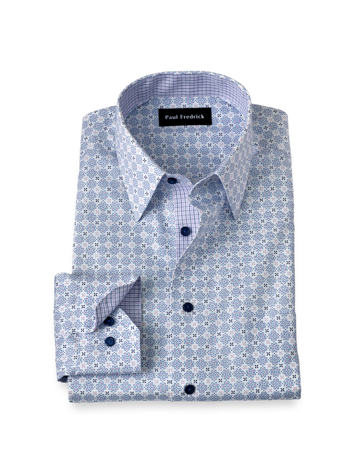 Product Image of Non-iron Cotton Geometric Dress Shirt With Contrast Trim-White/Purple