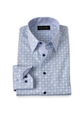 Product Image of Non-iron Cotton Geometric Dress Shirt With Contrast Trim-White/Purple