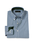 Product Image of Non-iron Cotton Gingham Dress Shirt With Contrast Trim-Blue/Green