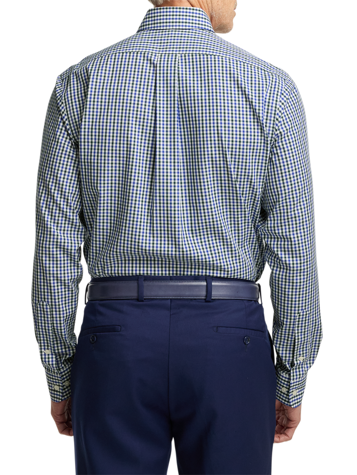 Non-Iron Cotton Gingham Dress Shirt With Contrast Trim - Blue/green