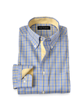 Product Image of Non-iron Cotton Glen Plaid Dress Shirt With Contrast Trim-Blue/Yellow