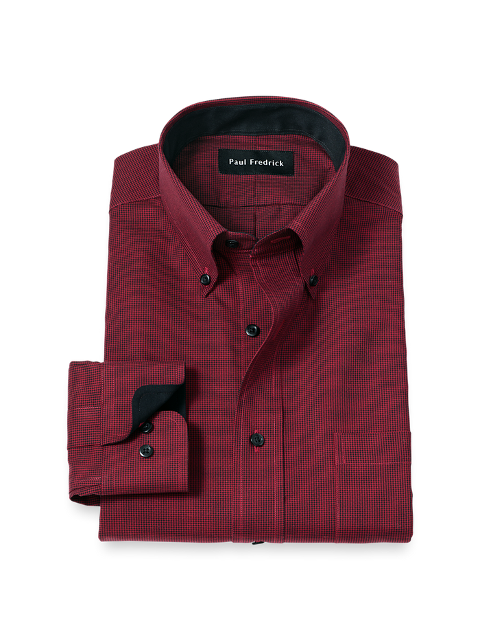 Product Image of Non-iron Cotton Houndstooth Dress Shirt With Contrast Trim-Black/Red