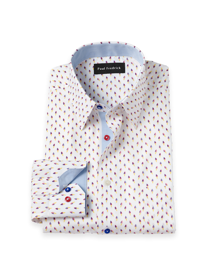 Product Image of Non-iron Cotton Ice Cream Cone Dress Shirt With Contrast Trim-White/Blue