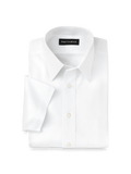 Product Image of Non-iron Cotton Pinpoint Solid Point Collar Short Sleeve Dress Shirt-White