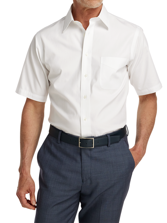 Alternate Image of Non-iron Cotton Pinpoint Solid Point Collar Short Sleeve Dress Shirt-1