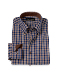 Product Image of Non-iron Cotton Plaid Dress Shirt With Contrast Trim-Blue/Brown