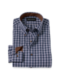 Product Image of Non-iron Cotton Plaid Dress Shirt With Contrast Trim-Navy/Brown