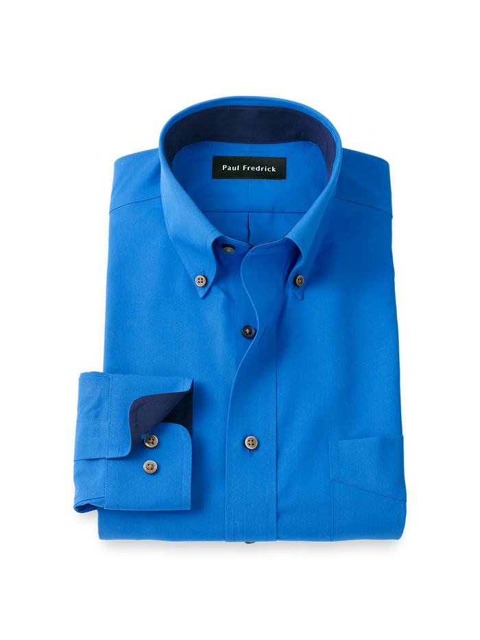Product Image of Non-iron Cotton Solid Dress Shirt With Contrast Trim-Cobalt