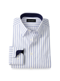 Product Image of Non-iron Cotton Stripe Dress Shirt With Contrast Trim-Blue