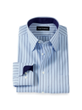 Product Image of Non-iron Cotton Stripe Dress Shirt With Contrast Trim-Blue
