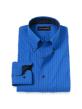 Product Image of Non-iron Cotton Stripe Dress Shirt With Contrast Trim-Blue