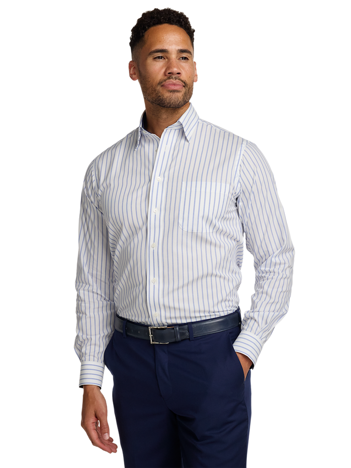 Alternate Image of Non-iron Cotton Stripe Dress Shirt With Contrast Trim-1