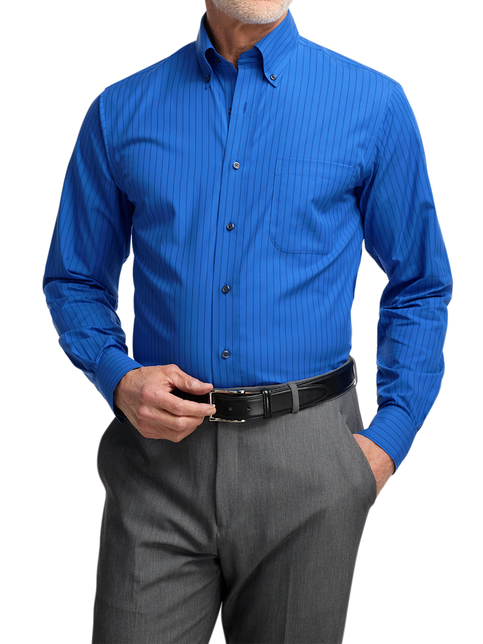 Alternate Image of Non-iron Cotton Stripe Dress Shirt With Contrast Trim-1
